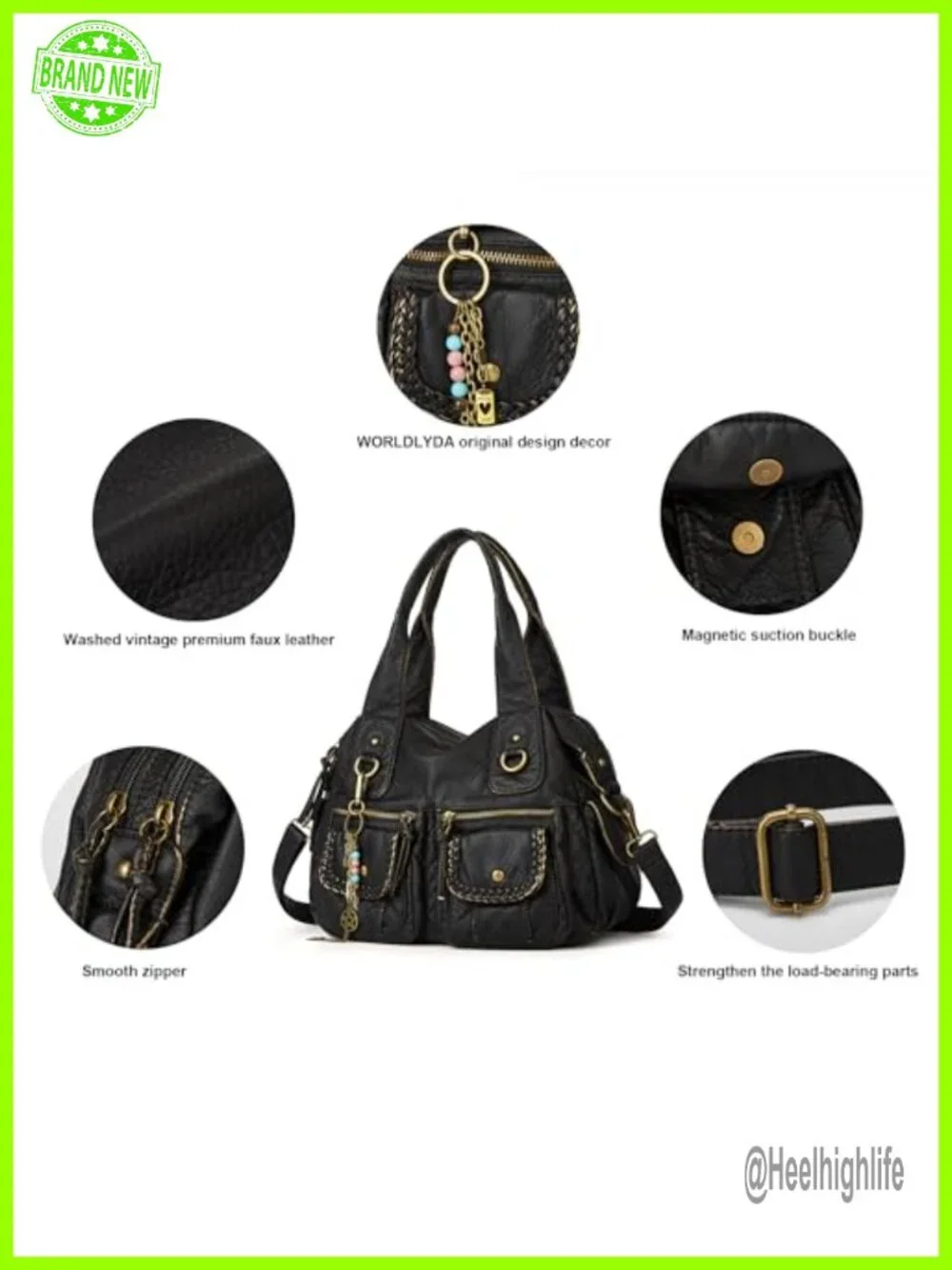 Women Canvas Hobo Purse Multi Pocket Tote Shopper Shoulder Bag Embroidered